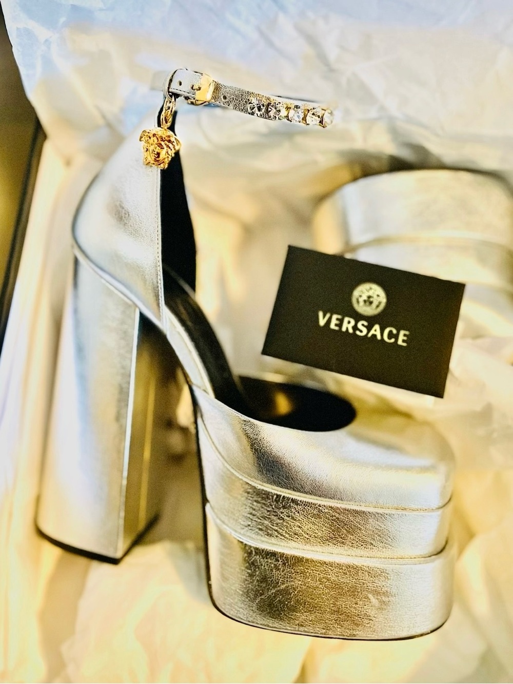 Versace Authentic Aevitas Medusa Silver Leather Chunky Platforms *Sold Out* BWT